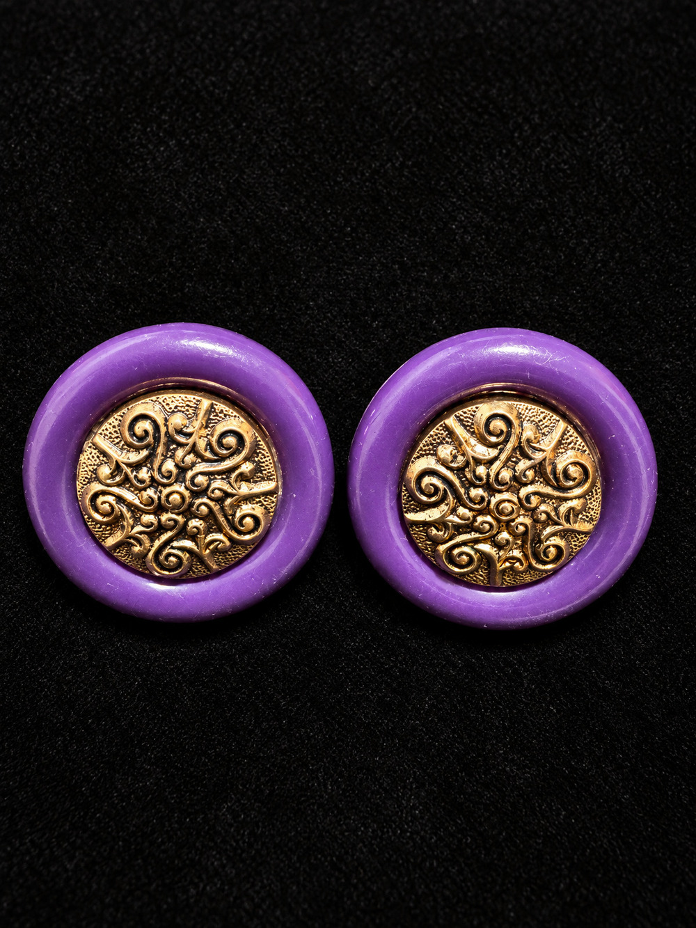 ⚜️ Bold Round Earrings | Purple Lucite & Gold-Tone | 80s Statement 💗